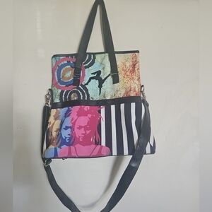 Cirque Du Soleil Large Tote Shoulder Bag Striped Black White